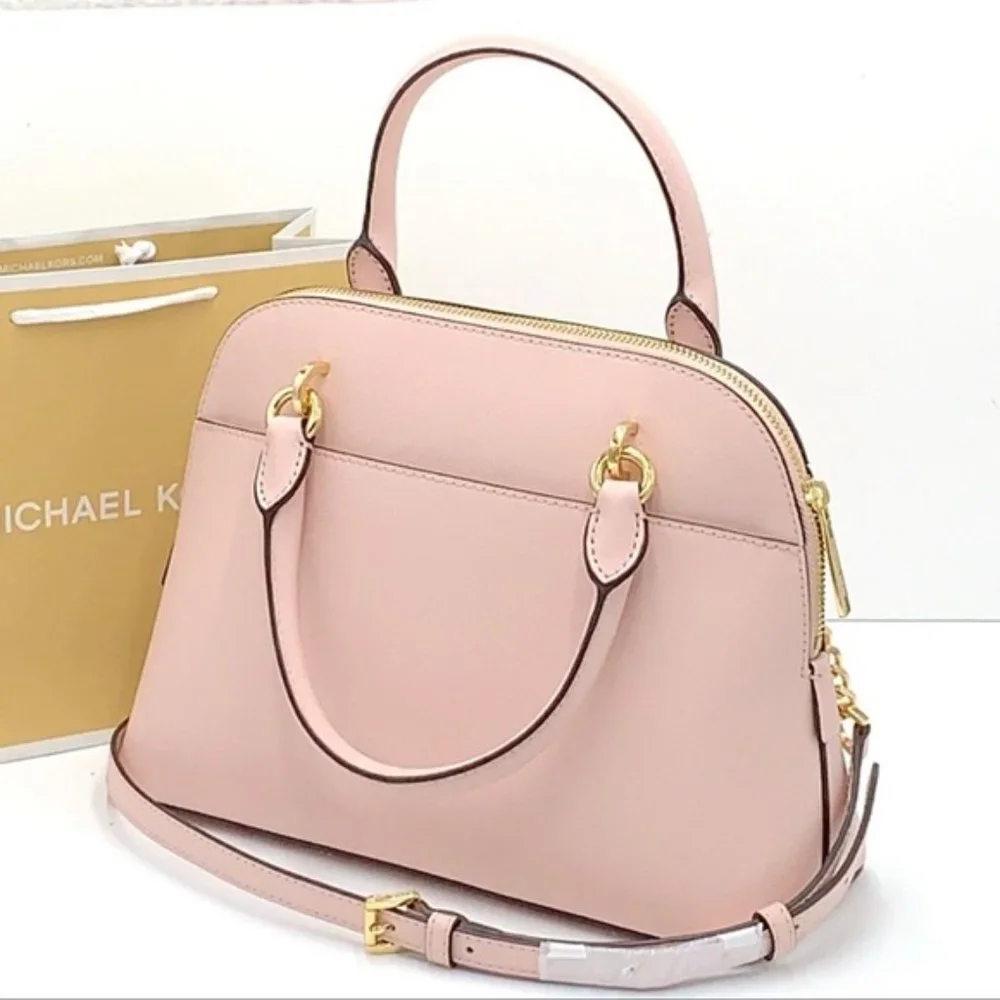 Michael Kors Jet Set Travel Medium Leather Dome Satchel Powder Blush Multi